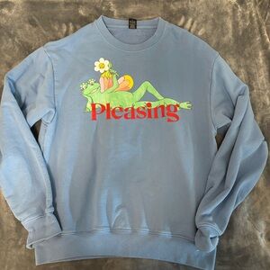 The Pleasing Frog Flower Crewneck Sweatshirt Adult Size Large Sky Blue Cotton